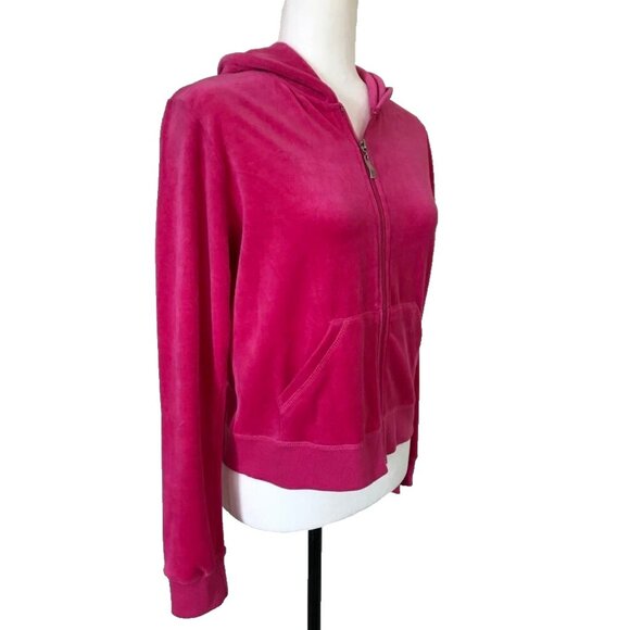 Vintage F & F Hot Pink Full Zip Velour Hoodie Womens Size Large Y2K Kangaroo - Picture 4 of 6
